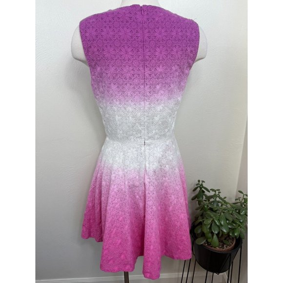 Diane Von Furstenberg Pink Purple‎ Ombre Eyelet Skater Dress Size 8 Coquette - Picture 6 of 13